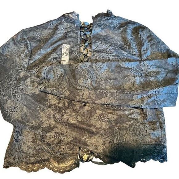 Victoria Secret Lingerie Top Crop Long Sleeve Lace Up Back Allover Lace XL - Picture 5 of 6